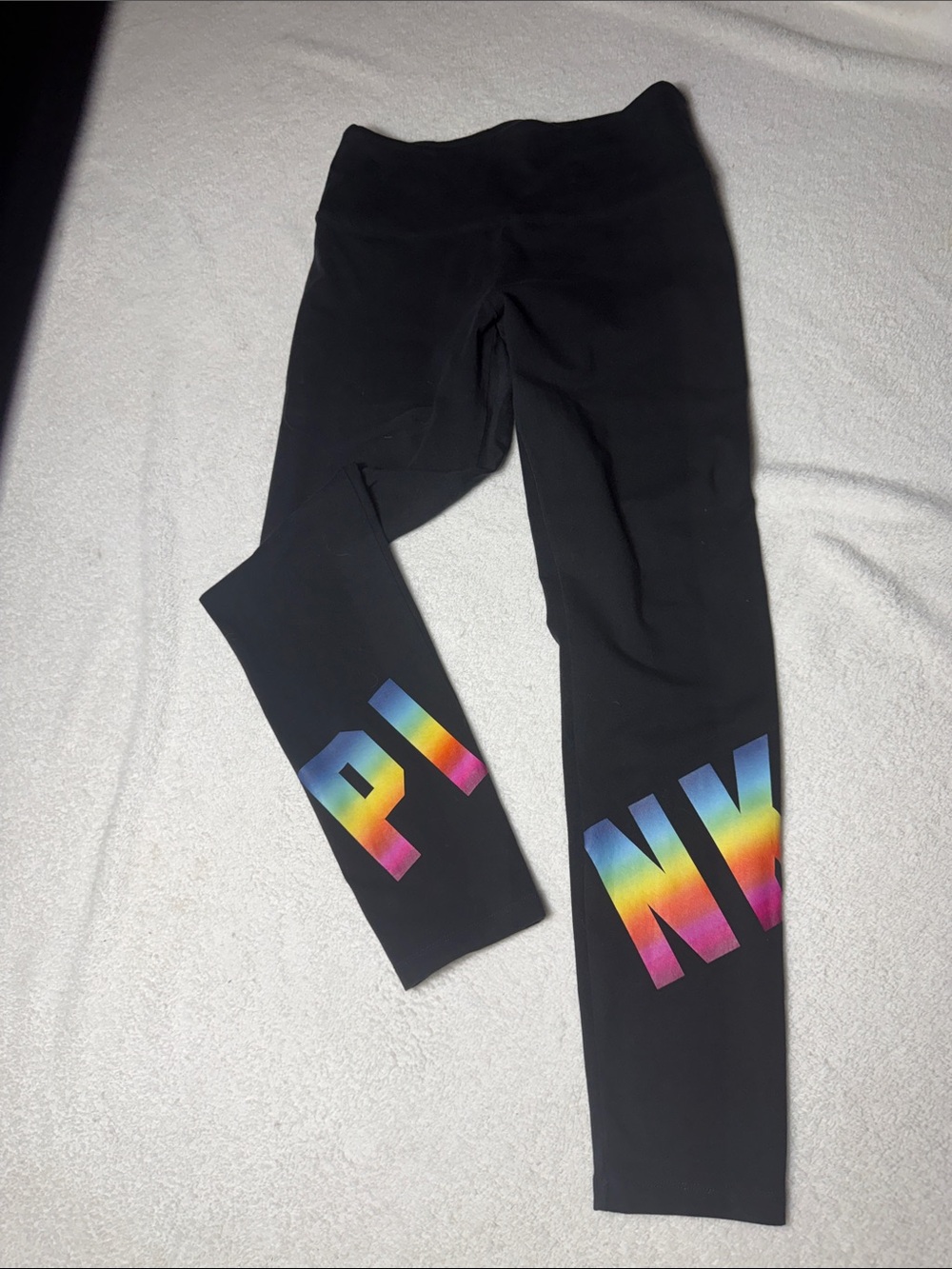 PINK Victoria's Secret Black High-Rise Leggings with Multicolor Gradient Logo